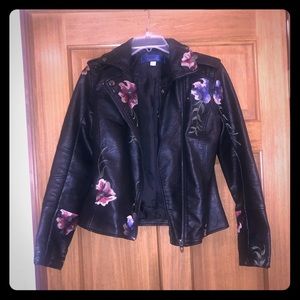 Black Leather Floral Jacket PERFECT CONDITION